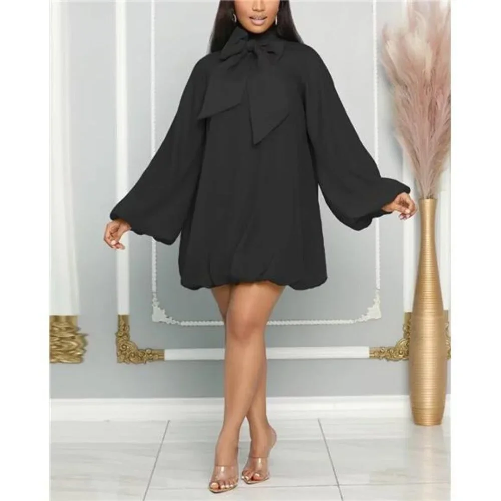 Women's Puff Sleeve Sweetheart Neck Chiffon Mini Dress for Cocktail Party - Picture 2 of 7